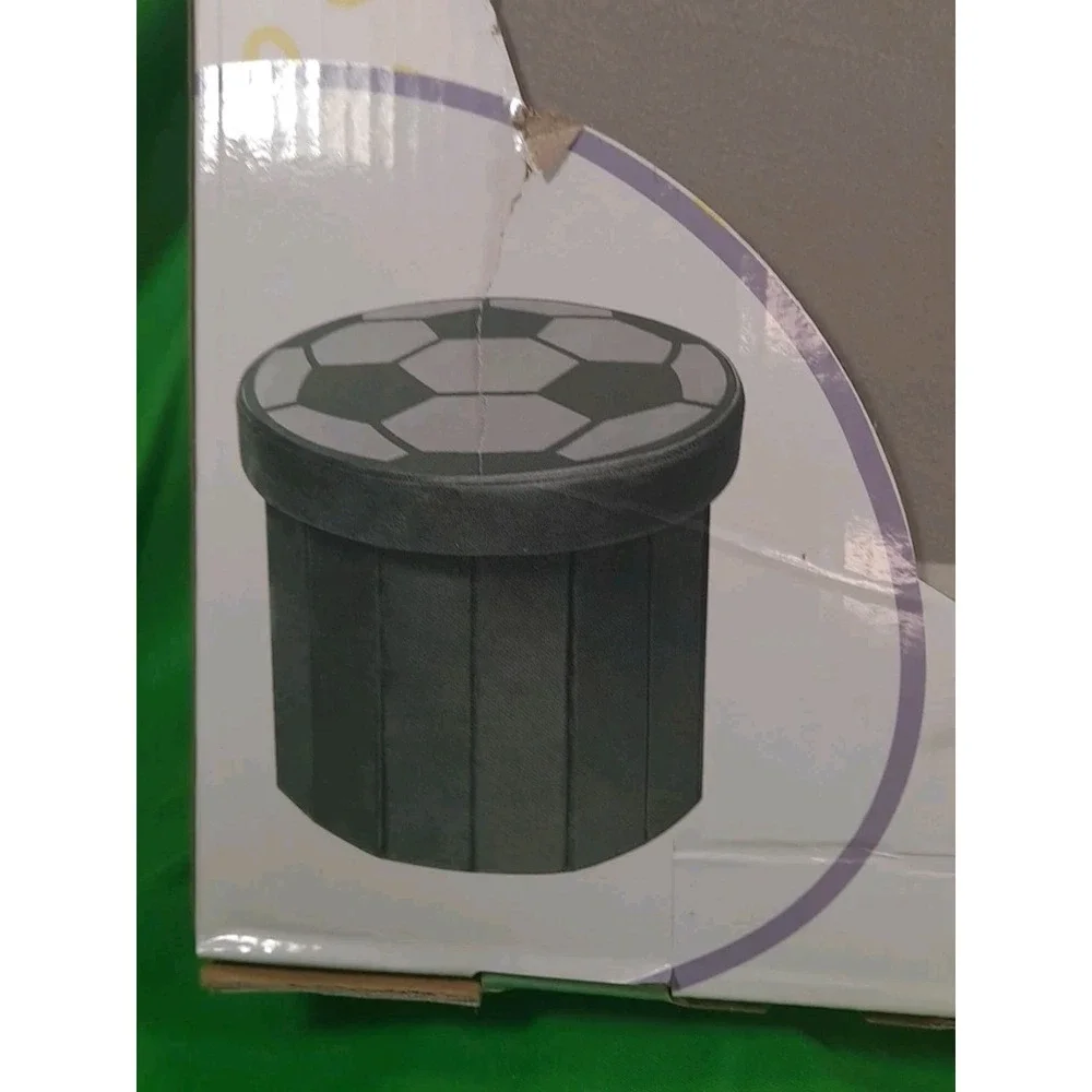 New In Box Room Revival Collapsible Mint Green/Gray Soccer Storage Ottoman 13×15